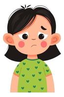 Sad or upset kid, child with sadness expression vector