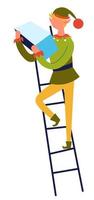 Elf with list standing on ladder, xmas character vector