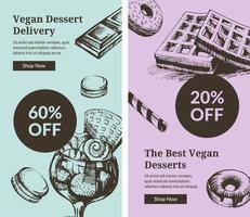 postres veganos y vegetarianos y tienda de delicatessen vector