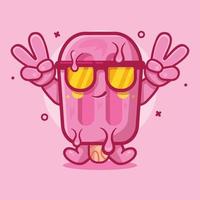 lindo personaje de helado con gesto de mano de signo de paz dibujos animados aislados en diseño de estilo plano vector