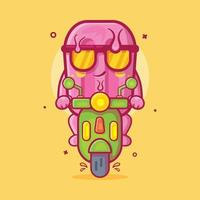 lindo personaje de helado montando scooter motocicleta dibujos animados aislados en diseño de estilo plano vector