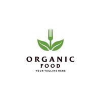 Organic food leaf and fork minimalist logo design icon vector