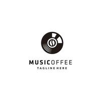 vinyl and coffee been music logo design template vector