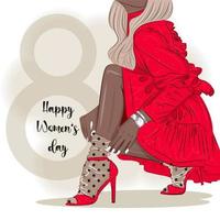 Women's legs in dress and heels, Fashionable card for Women's Day Vector Illustration