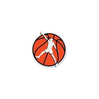 Basketball player jump for the slam dunk logo vector