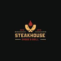 Steak House Logo Design with Crossed Cleaver Symbol Vintage Style Graphic vector