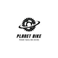 diseño del logotipo de la bicicleta del planeta de la cadena de engranajes vector