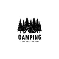 Pine trees camp forest logo design vector