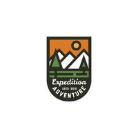 Mountain pine tree peaks adventure logo design vector