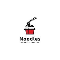 Chinese noodles in red paper box and chopsticks linear logo design vector