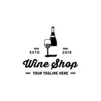 Wine shop glass bottle vintage logo design vector