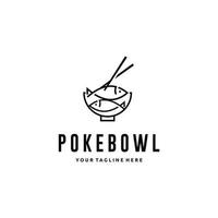 Poke fish bowl food logo design vector