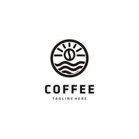 granos de café con brillo solar y vector de diseño de logotipo de arte de línea marina