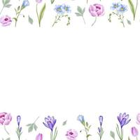 Watercolor seamless frame with spring flowers vector