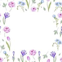 Cute watercolor flowers frame watercolor for napkins, fabric, decor, invitations vector