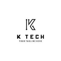 concepto de diseño de logotipo de letra de línea k tech. plantilla de emblema de alfabeto de línea creativa. símbolo gráfico de identidad empresarial corporativa. elemento gráfico vectorial vector