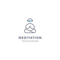 Meditation yoga line art people wave music logo design vector