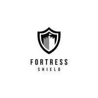 Vector castle and shield logo combination. Tower and security symbol or icon. Unique fortress and guard logo design template.