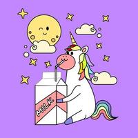 dibujado a mano kawaii dibujos animados unicornio ilustración vector