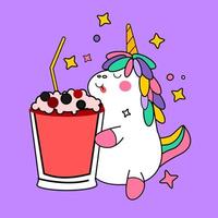 dibujado a mano kawaii dibujos animados unicornio ilustración vector