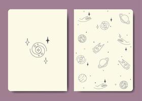 Vector beige notebook cover with universe elements. Astrology and cosmic planets, magic theme cover. Re-size a5 format