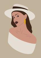 Beautiful young woman in white cloth illustration poster. Colored hand drawn vector illustration
