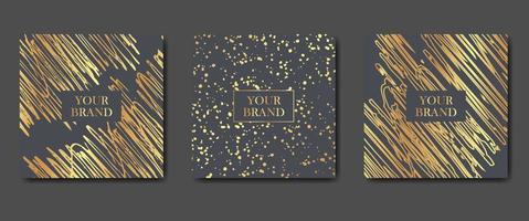 Modern cover design set with gold brush splash on black background vector