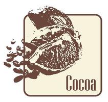 plantilla de logotipo de comida natural con boceto de granos de cacao. diseño artístico moderno para un logo, carteles, pancartas. ecología fresca del logotipo de frutas de granja vector