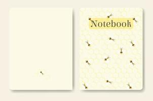 Honey comb and bee pastel colored template for notebook. Seamless patterns, easy to re-size. Vector illustration a5 size