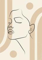 Woman face profile and lines art drawing. Vector illustration for home decoration print