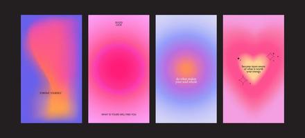 Beautiful gradient postcards with quotes, heart, stars, waves.Trendy gradients, typography, y2k. Social media post templates for digital marketing and sales promotion. vector