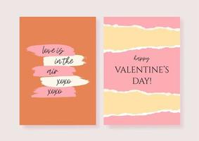 un conjunto de dos diseños de San Valentín en colores rojo y rosa. tarjeta romántica, invitación, plantillas de diseño de afiches. vector