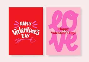 un conjunto de dos diseños de San Valentín en colores rojo y rosa. tarjeta romántica, invitación, plantillas de diseño de afiches. vector