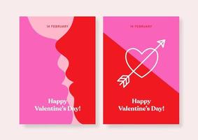 un conjunto de dos diseños de San Valentín en colores rojo y rosa. tarjeta romántica, invitación, plantillas de diseño de afiches. vector