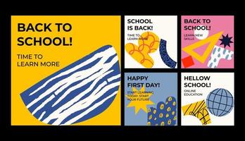 hand drawn back to school instagram posts collection vector