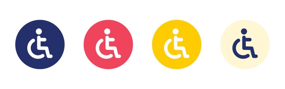 set of wheelchair in round shape and various color vector