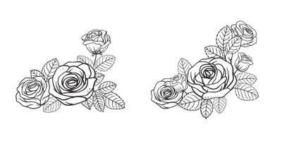 set of rose bouquet ornament for corner frame design vector