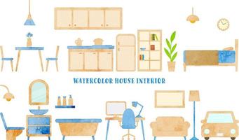 set of vector watercolor furniture illustration