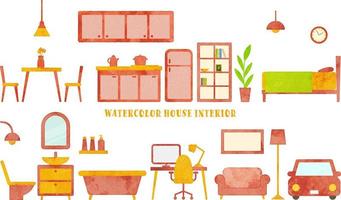 set of vector watercolor furniture illustration