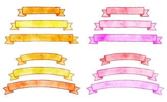 vector hand drawn watercolor ribbon set