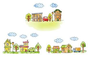 watercolor hand drawn houses. cute townscape illustration for decoration vector