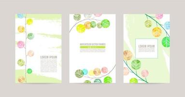 Postcard set with leaves illustration, for greeting card, eco banners vector