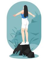 illustration of beautiful woman stretching in nature. calm atmosphere. peace. women's concepts and themes, gymnastics, nature, etc. flat vector. vector