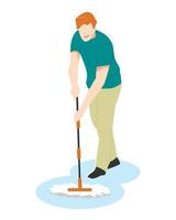 man mopping the floor with a handle mop. cleaning the house. hygiene concept, activity. vector illustration in flat style.