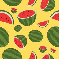 seamless pattern background lots of watermelons. whole watermelon, sliced watermelon. vector illustration in flat cartoon style.