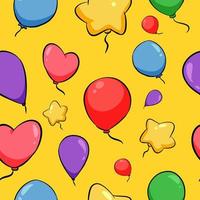 a collection of many balloons with different colors, shapes, sizes. oval, star, heart shape. seamless pattern background. concept of party, celebration, decoration, etc. hand drawn vector illustration