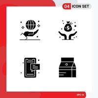 Group of 4 Modern Solid Glyphs Set for business sms hand fund messages Editable Vector Design Elements