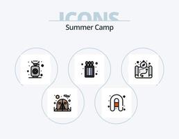 paquete de iconos llenos de línea de campamento de verano 5 diseño de iconos. . cámping. libro. bote inflable. fuego vector