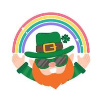 Funny leprechaun cartoon celebrating by drinking beer on Saint Patrick's Day. vector