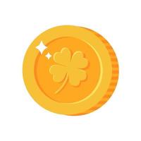 Gold coin with heart clover symbol for St. Patrick's Day decoration vector